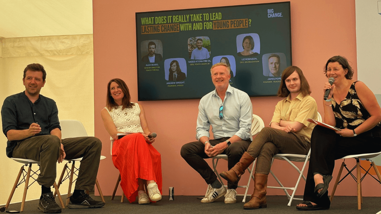 Five panellists share the stage at a session at the Festival of Education